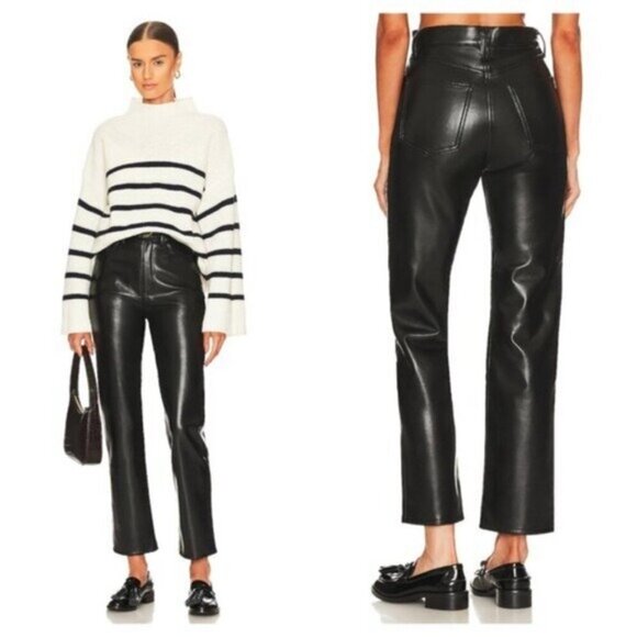 Agolde Recycled Leather 90's Pinch Waist Straight Leg Ankle Pants Detox Black 23 - Picture 9 of 9